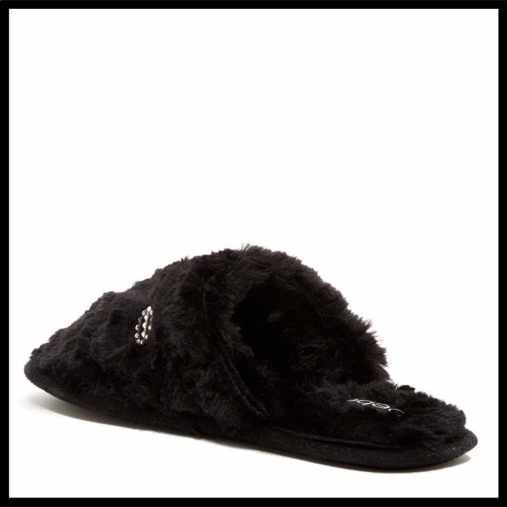 BEBE COZY PLUSH CRYSTAL EMBELLISHED SLIP ONS - Picture 4 of 7